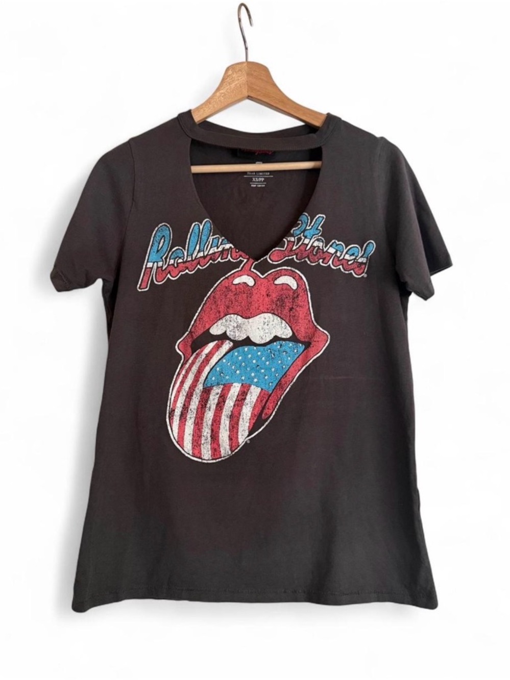 TBAR LIMITED Grey Rolling Stones Graphic V‑Neck Tee